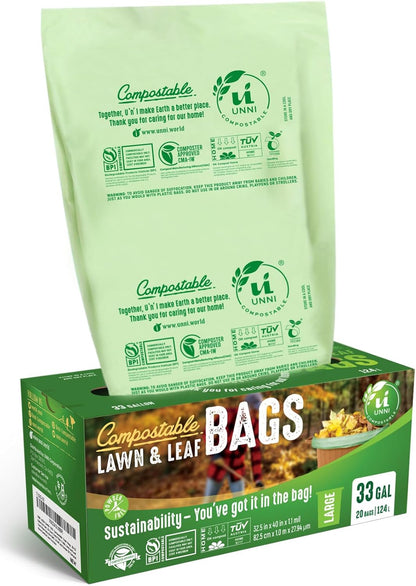 UNNI Compostable Trash Bags, 2.6 Gallon / 9.84 Liter, 100 Count, Extra Thick 0.71 Mil Small Kitchen Food Scrap Bin Liners, Certified by BPI, CMA & OK compost HOME, Meets the ASTM D6400 Standard