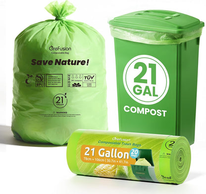 GreFusion Compostable Bags for Kitchen Compost Bin, 1.2 Gallon, 125 Count, Certified by BPI and ASTM, Leakproof and Odor Control