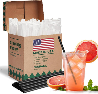 Glotoch Express 500PCS Individually Wrapped Clear Plastic Straws, 7.75'' Long, 0.24'' Diameter Disposable Drinking Straws for Every Occasion, Party, Made in USA