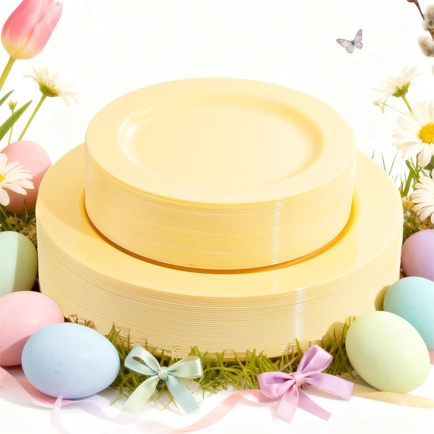 FLOWERCAT 60PCS White Plastic Plates - Heavy Duty White Disposable Plates for Easter Party/Wedding -serve for 30 guests Include 30PCS 10.25" & 30PCS 7.5" Plates for Party