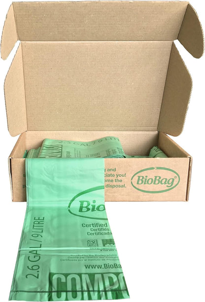 BioBag, 2.6 Gallon Compostable Food Scrap Bags, 100 Count Kitchen Counter Compost Bin Liners, BPI Certified, ASTM D6400, Made in USA