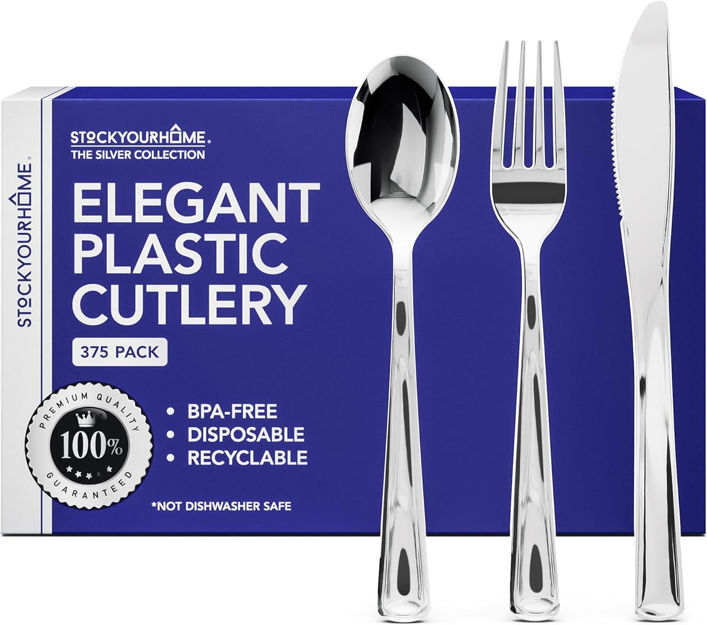 Stock Your Home 125 Disposable Heavy Duty Plastic Forks, Fancy Plastic Silverware Looks Like Real Cutlery - Utensils Perfect for Catering Events, Restaurants, Parties and Weddings (Silver)