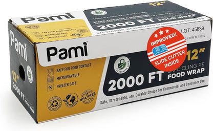 PAMI Clear Plastic Wrap for Food 12" X 2000ft, Bpa-Free Restaurant Plastic Wrap with Dispenser Box for Home and Commercial Food Wrap