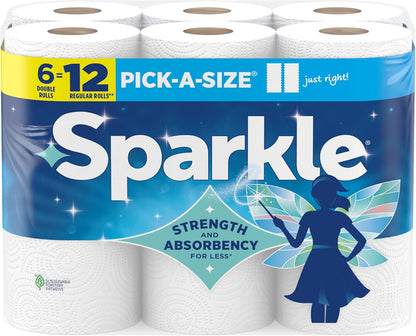 Sparkle Pick-A-Size Paper Towels, 24 Double Rolls (2,640 Sheets Total) - Strong 2-Ply Towels for Kitchen Cleanup and Everyday Messes