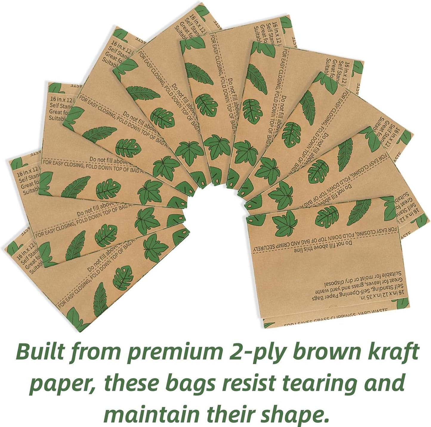 YOUEON 10 Pack 30 Gallon Leaf Bags Brown Paper, 2-Ply Heavy Duty Lawn and Refuse Bags, Yard Waste Bags for Home, Garden, Yard, Self Standing and Tear Resistant