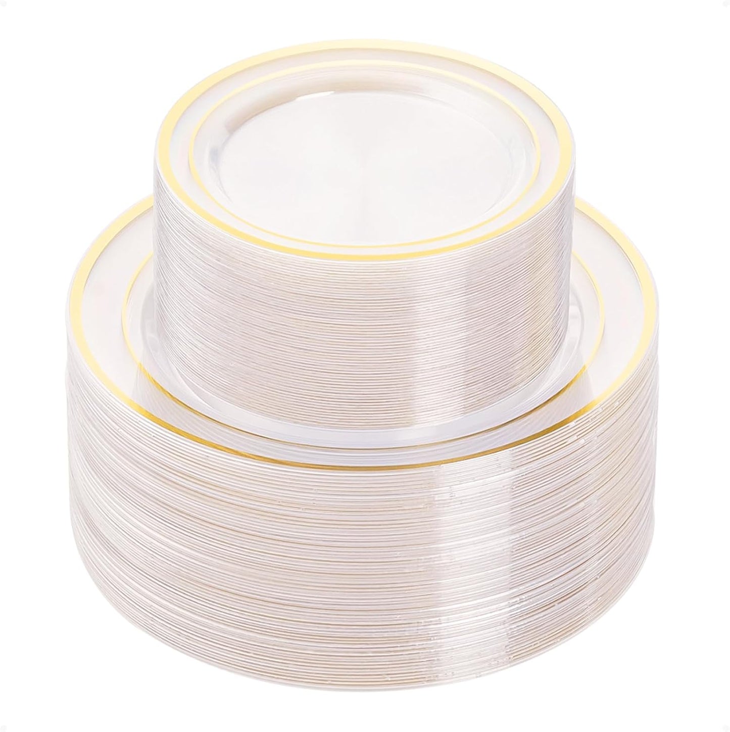 BESTVIP 200PCS Gold Plastic Plate, Disposable Party Plates with 100 Dinner Plates and 100 Dessert Plates, Plastic Plates for Party, Wedding and Birthday