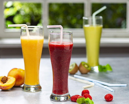 [200 Pack] Flexible Disposable Plastic Drinking Straws - 7.75"High - Assorted Colors Striped