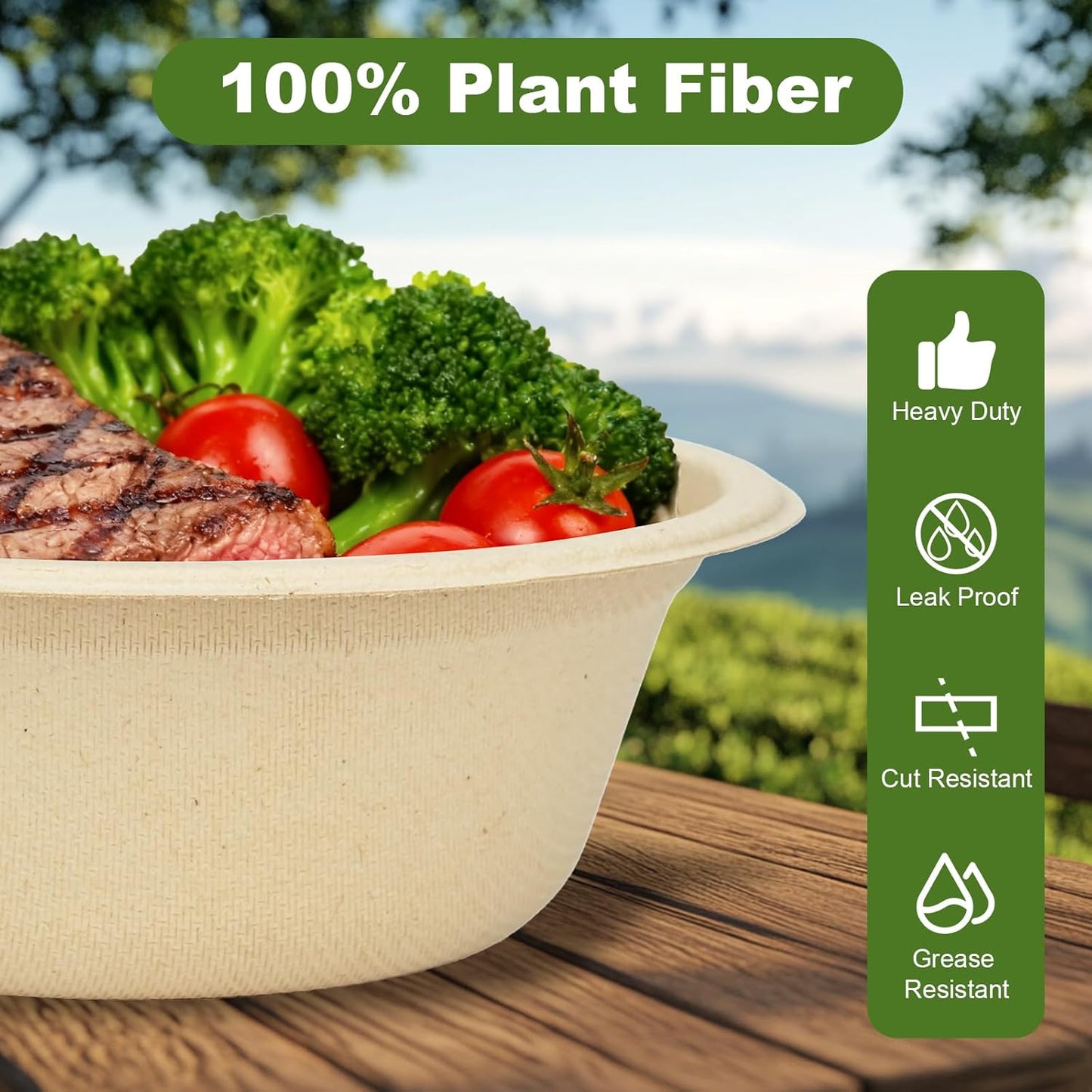 125 Pack 12 OZ Paper Bowls, Natural Compostable Disposable Soup Bowls, Eco-Friendly Bagasse Serving Plates and Bowls for Hot Food or Cold Use