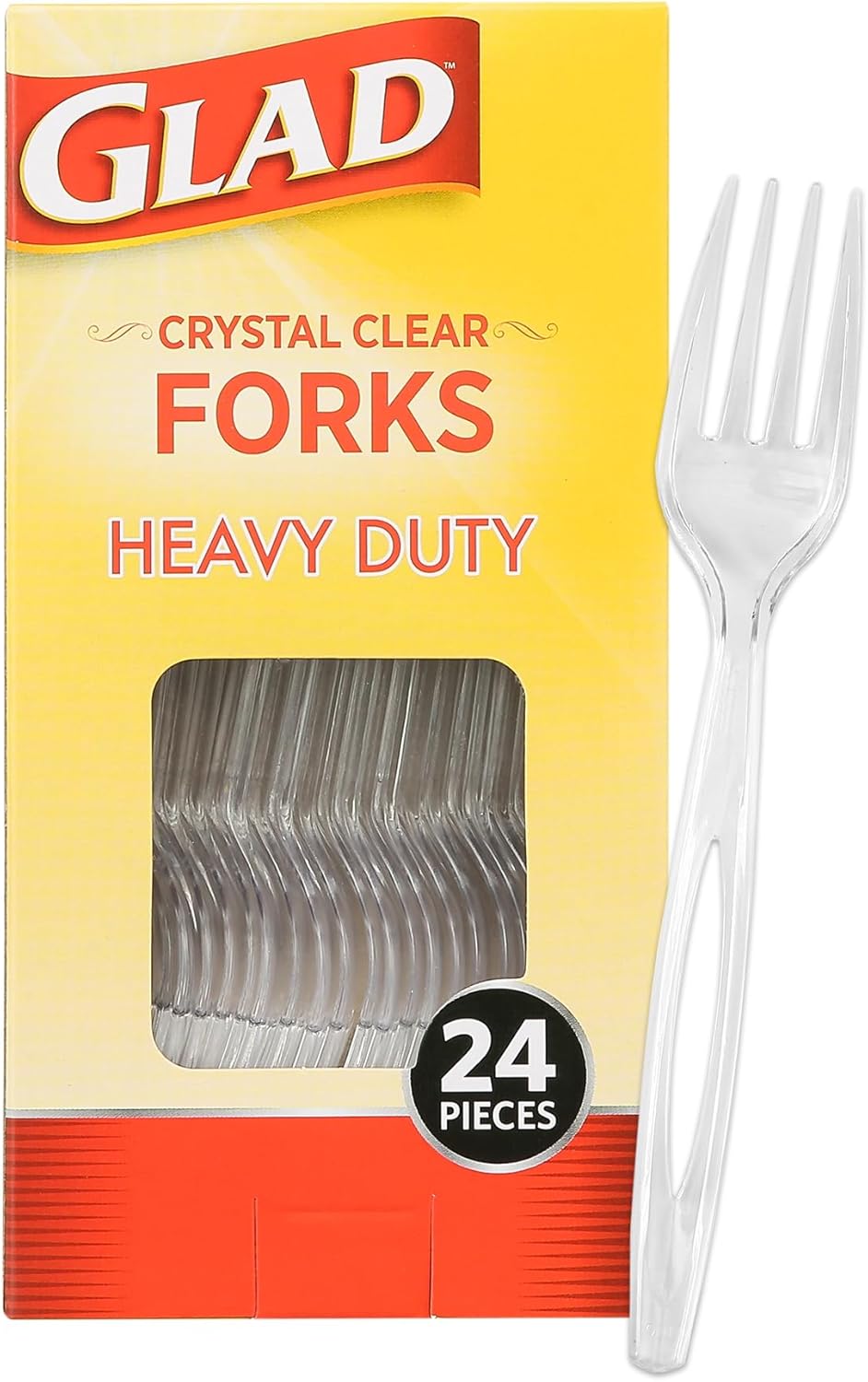Glad Clear Heavy Duty Plastic Forks, Reduced-Plastic Open Handle, Break-Resistant Disposable or Top-Rack Reusable Cutlery for Parties, Camping & Everyday Meals, Standard Size, 70 Count