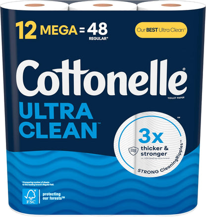 Cottonelle Ultra Clean Toilet Paper, 9 Mega Rolls = 36 Regular Rolls, Packaging May Vary
