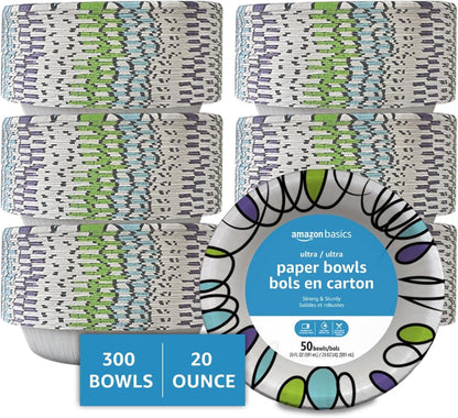 Amazon Basics Ultra Disposable Paper Bowls, 20 Oz, Microwave Safe, Soak Proof, Strong & Sturdy, White, 540 Count (4 Packs of 135)
