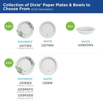 Dixie 8 1/2 Inch Medium-Weight Disposable Paper Plates, Pathways, 300 Count, Bulk Case, 6 Packs/50 Count Per Pack, (Georgia-Pacific #UX9P300)