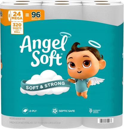 Angel Soft Toilet Paper, 18 Mega Rolls = 72 Regular Rolls, Soft and Strong Toilet Tissue