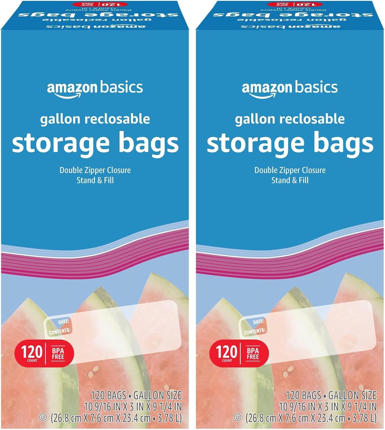 Amazon Basics Reclosable Quart Food Storage Bags with Double Zipper Seal, BPA Free, 150 Count