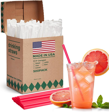 Glotoch Express 500PCS Individually Wrapped Clear Plastic Straws, 7.75'' Long, 0.24'' Diameter Disposable Drinking Straws for Every Occasion, Party, Made in USA