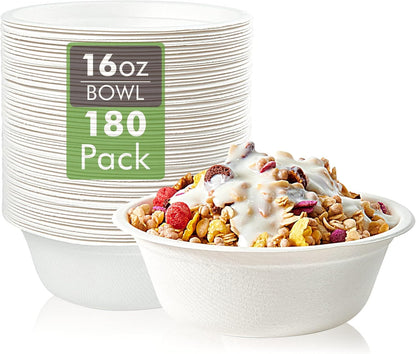 Vplus 200 Pack 12 OZ Paper Bowls, Disposable Compostable Bowls Bulk, Eco-friendly Bagasse Bowls, Heavy-duty Bowls Perfect for Milk Cereals, Snacks, Salads
