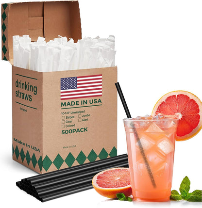 Glotoch Express 500PCS Individually Wrapped Clear Plastic Straws, 7.75'' Long, 0.24'' Diameter Disposable Drinking Straws for Every Occasion, Party, Made in USA