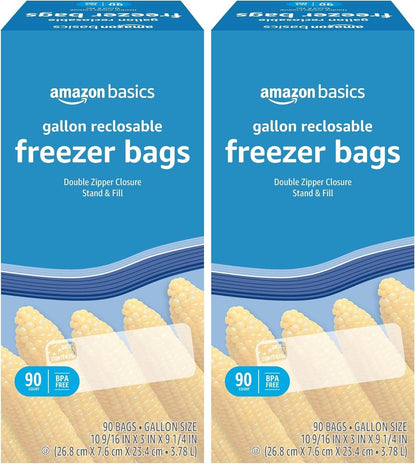Amazon Basics Reclosable Freezer Gallon Bags, BPA Free, 90 Count (Previously Solimo)