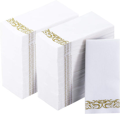 Vplus 200 Pack Paper Napkins Guest Towels Disposable Premium Quality 3-ply Dinner Napkins Disposable Soft, Absorbent, Perfect for Kitchen, Wedding, Parties, Dinners or Events (Gold)