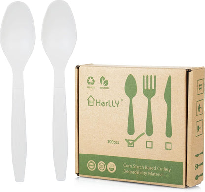 Compostable Fork,100 Biodegradable Silverware for Party,Large Disposable Utensils Eco Friendly Durable and Heat Resistant,Alternative to Plastic Fork