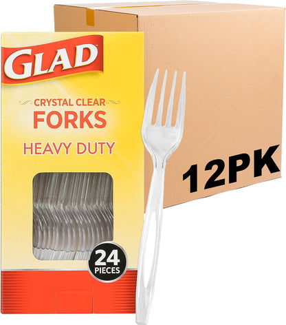 Glad Clear Heavy Duty Plastic Forks, Reduced-Plastic Open Handle, Break-Resistant Disposable or Top-Rack Reusable Cutlery for Parties, Camping & Everyday Meals, Standard Size, 70 Count