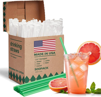 Glotoch Express 500PCS Individually Wrapped Clear Plastic Straws, 7.75'' Long, 0.24'' Diameter Disposable Drinking Straws for Every Occasion, Party, Made in USA