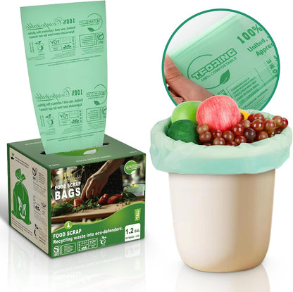 1.2 Gallon Compost Bags, 4.5 Liter, 0.8 Mil,80 Count Compostable Trash Bags, Small Kitchen Food Scrap Waste Bags, ASTM D6400, US BPI, CMA and Europe OK compost HOME Certified