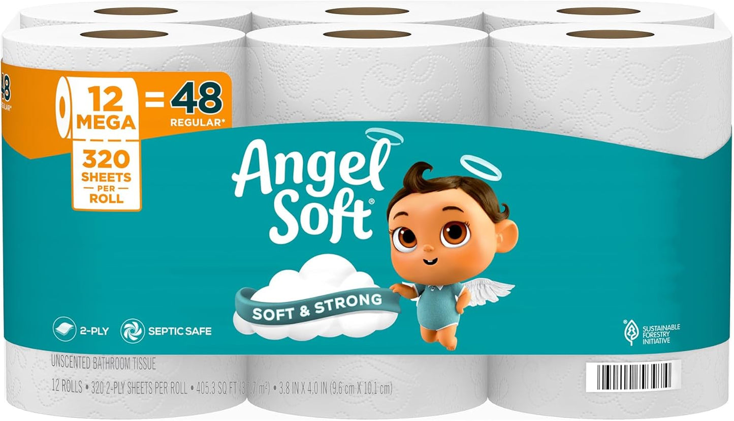 Angel Soft Toilet Paper, 18 Mega Rolls = 72 Regular Rolls, Soft and Strong Toilet Tissue