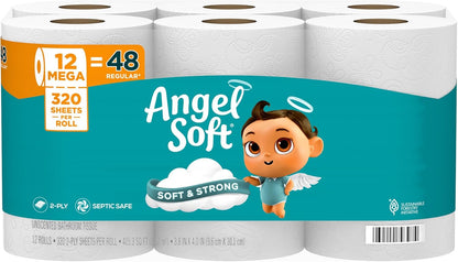 Angel Soft Toilet Paper, 18 Mega Rolls = 72 Regular Rolls, Soft and Strong Toilet Tissue
