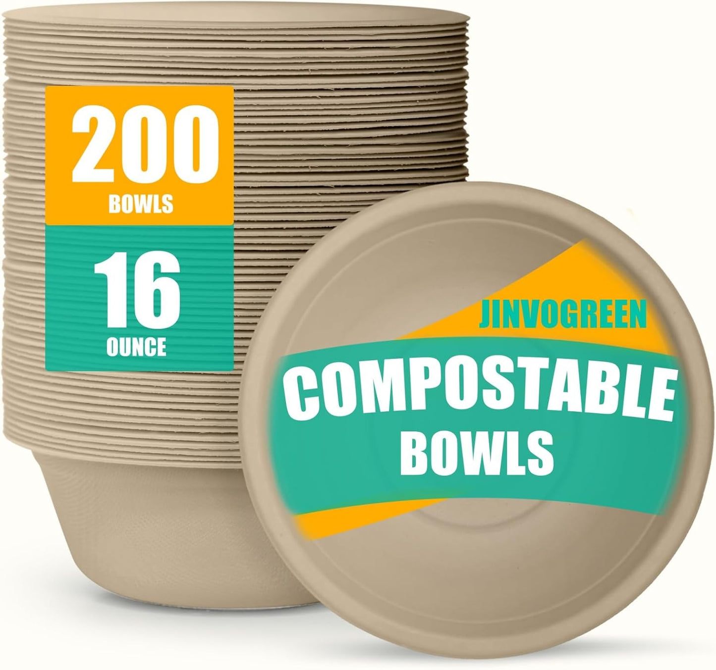 200 Count 12 oz Paper Bowls, Disposable Compostable Bowls Bulk, Heavy Duty Biodegradable Bagasse Bowl for Snacks, Soup, and Salads, White