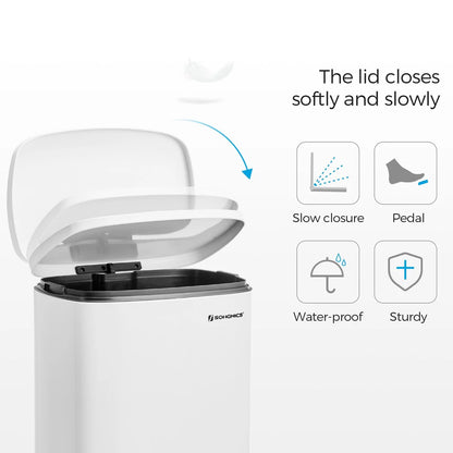 SONGMICS 13.2 Gallon Trash Can, Stainless Steel Garbage Can, White