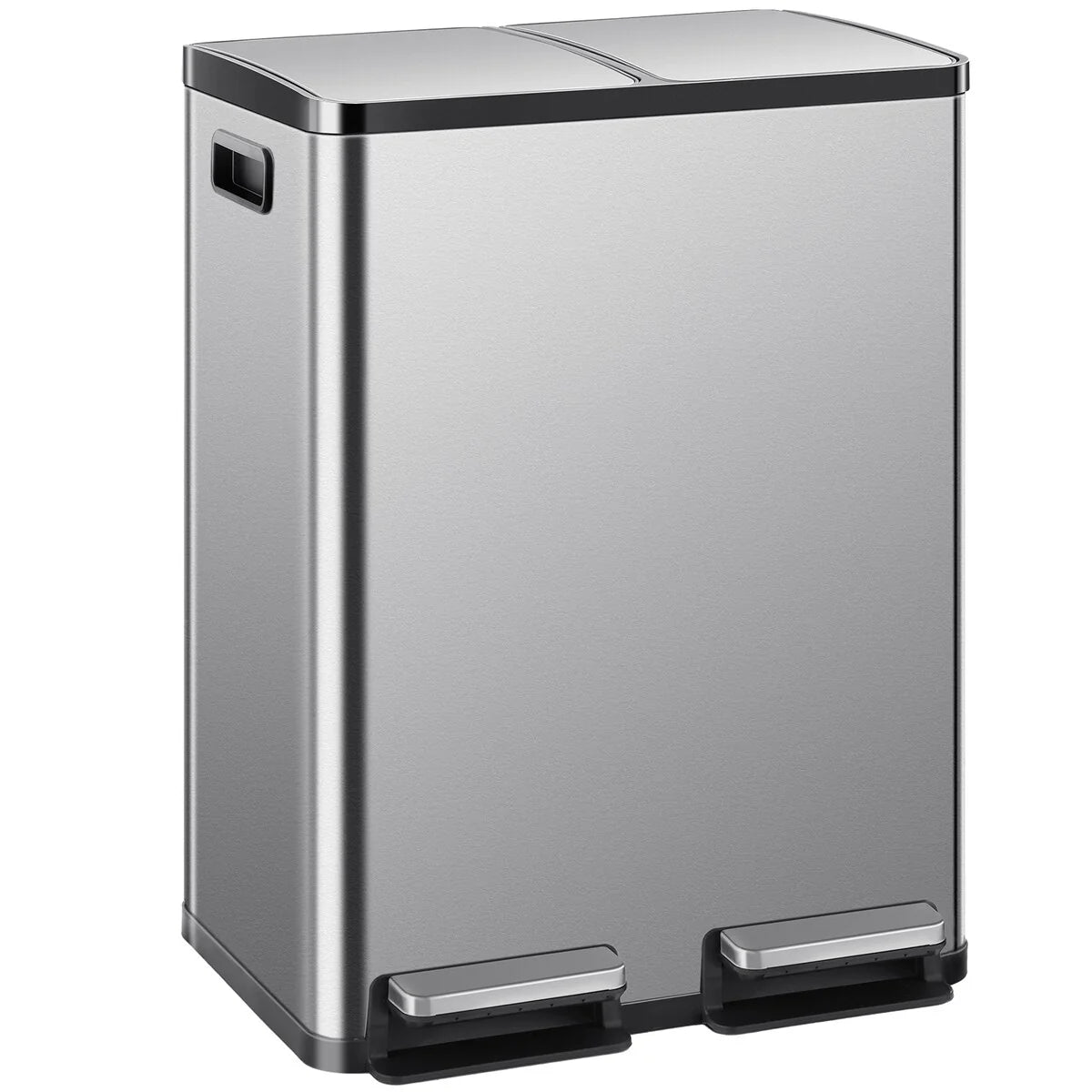 Large 60 Liter Stainless Steel Trash Can, Dual Compartment Plastic Inner Bucket (2 x 8 Gallon)