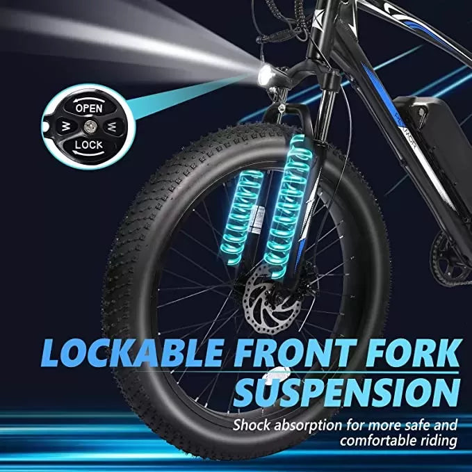 26"x4" Fat Tire Ebike Electric Bicycle, 500W 48V 13AH Removable Battery, 20MPH Electric Mountain Bike Snow Beach E-Bike Suspension Fork, Shimano 7 Speed