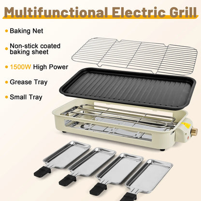 Pukomc Electric Indoor Grill,2 in 1 Indoor Grills for Kitchen with Grill Net & Non-Stick Cooking Removable Plate