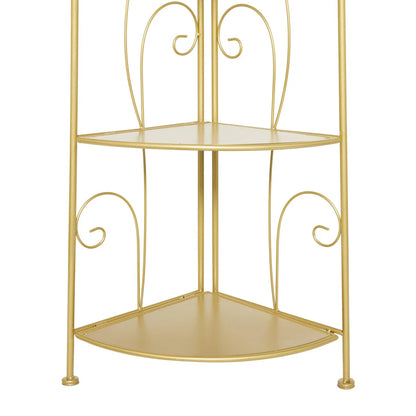 Metal Scroll Indoor Outdoor Tall Folding 5 Shelves Bakers Rack - Gold or White - Roche River Decor