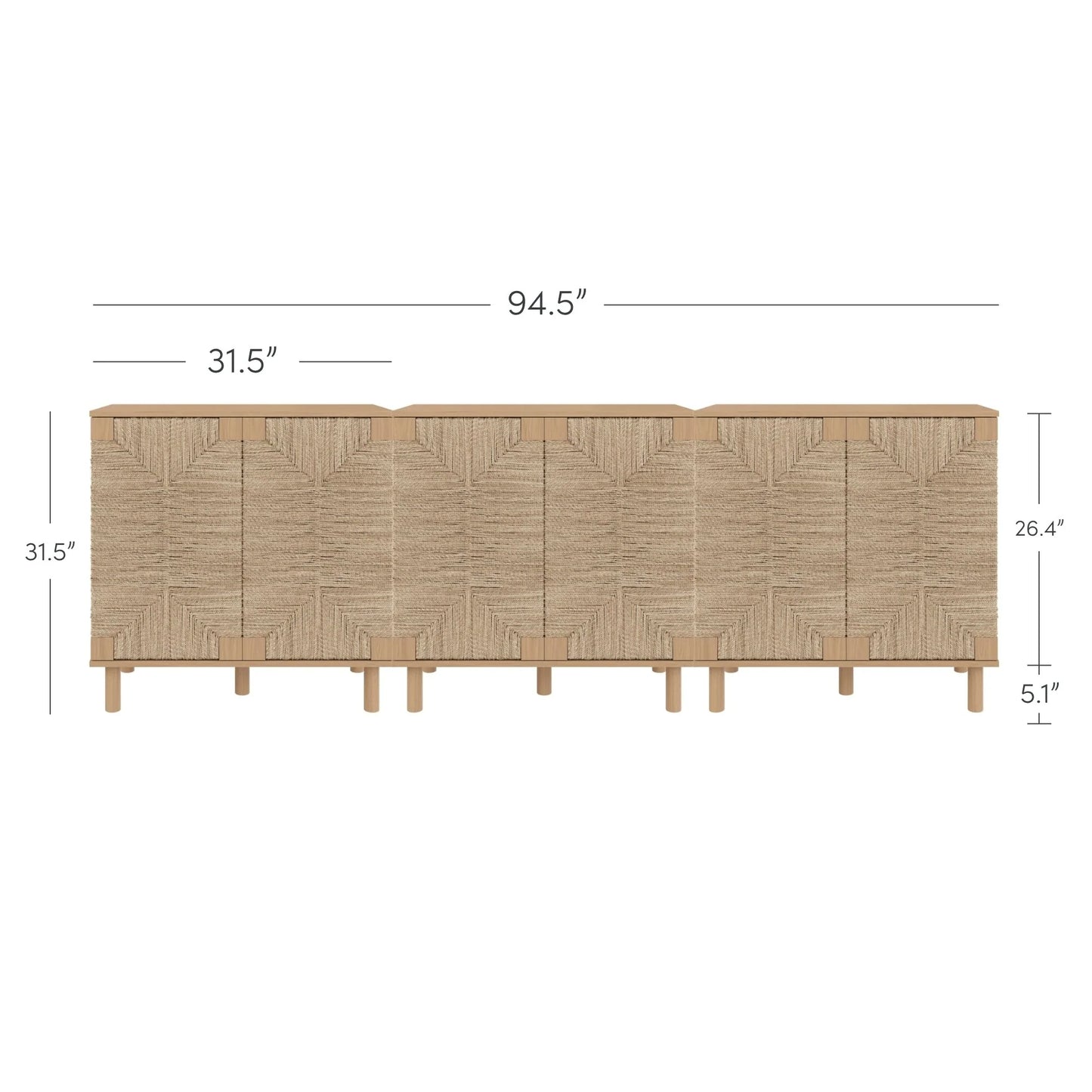 Nathan James Beacon Wood Accent Cabinet with Seagrass Doors and Adjustable Shelf