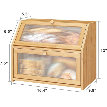 Bamboo Wood Large Capacity Bread Box Storage Bin