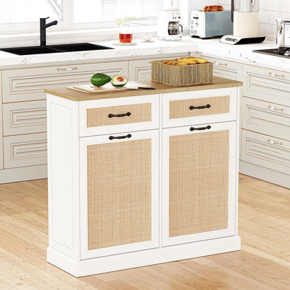 Rattarn Kitchen Tilt Out Trash Can Cabinet with Drawer