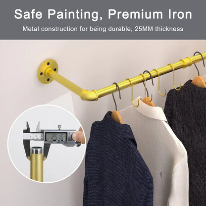 70.87" Long Industrial Pipe Clothes Rack Wall Mounted Hanging Rail