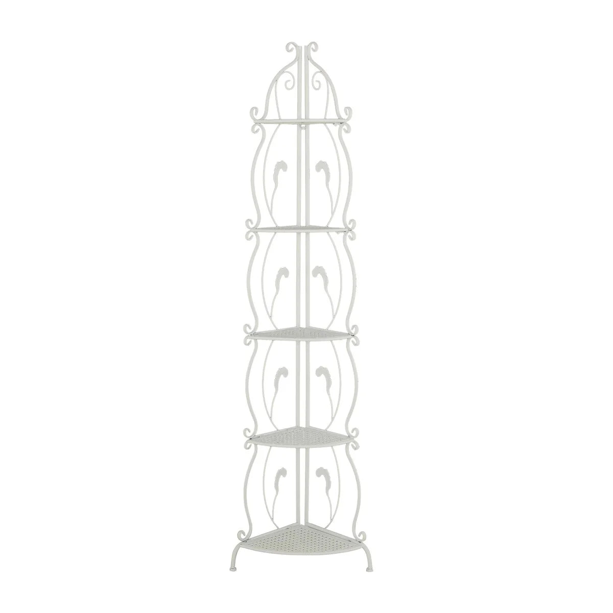 Metal Scroll Indoor Outdoor Tall Folding 5 Shelves Bakers Rack - Gold or White - Roche River Decor