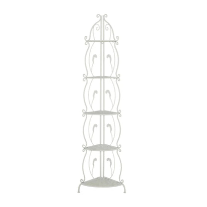 Metal Scroll Indoor Outdoor Tall Folding 5 Shelves Bakers Rack - Gold or White - Roche River Decor