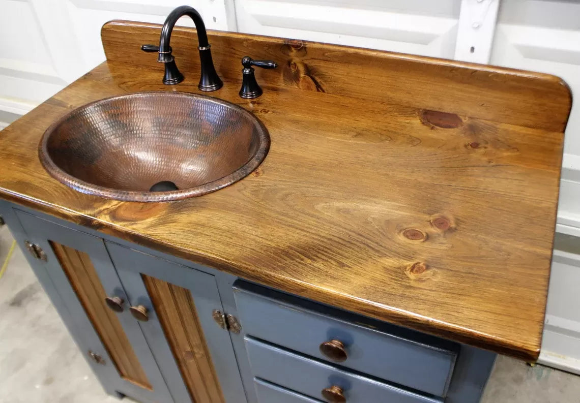 Rustic Farmhouse Vanity - Copper Sink - 42" - BLUE🔥Free shipping🔥