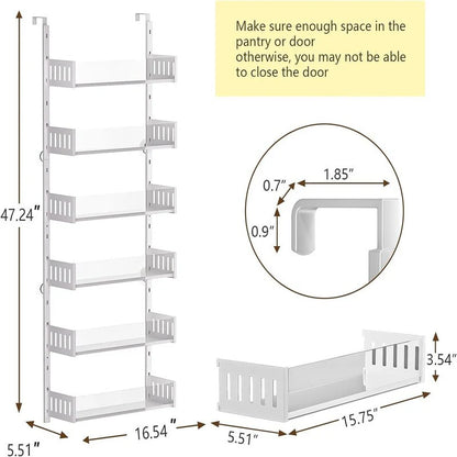 6Tier Over the Door Pantry Organizer with Sturdy Metal Shelves - 5.51"D x 16.54"W x 47.24"H