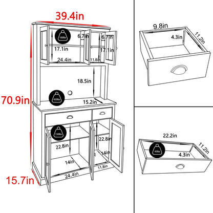 VEIKOUS Pantry Kitchen Cabinet Storage with Microwave Stand and 3 Adjustable Shelves