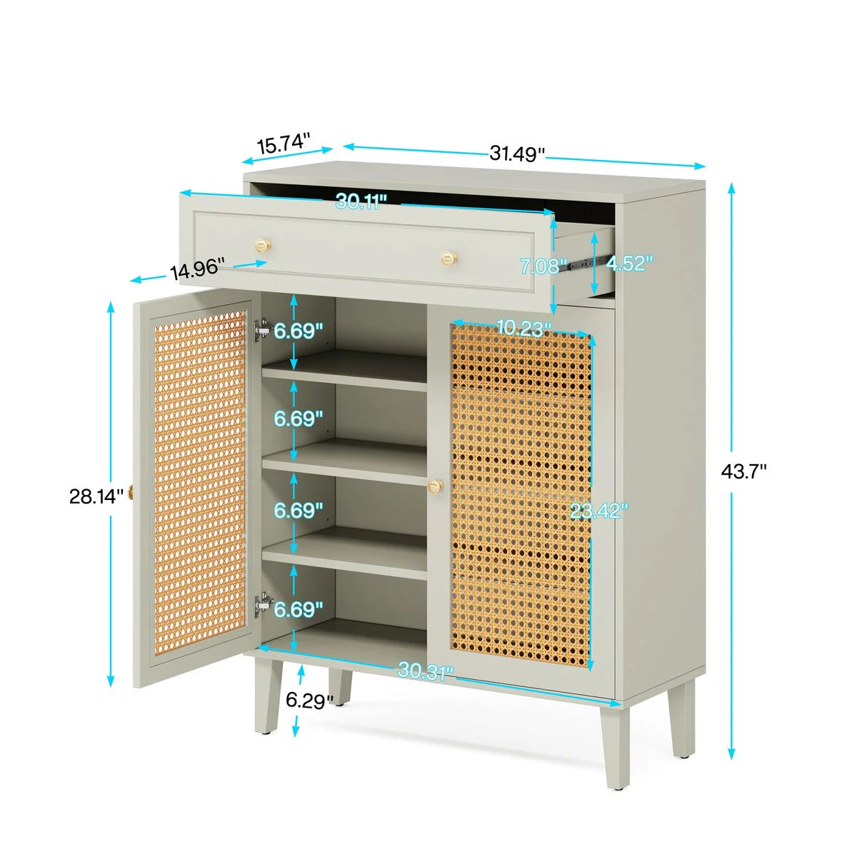 Storage Cabinet with Doors, Sideboard Cabinet with Adjustable Shelves and Drawer