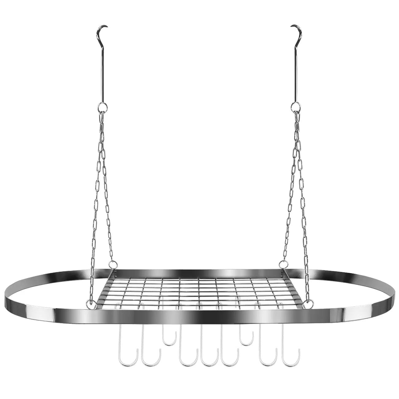 Ceiling mounted Pot Rack with Hooks - Chrome