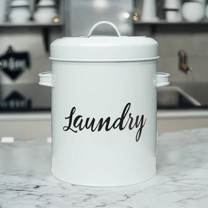 Amici Home Launderette Metal Canister Laundry Detergent Storage Tin
