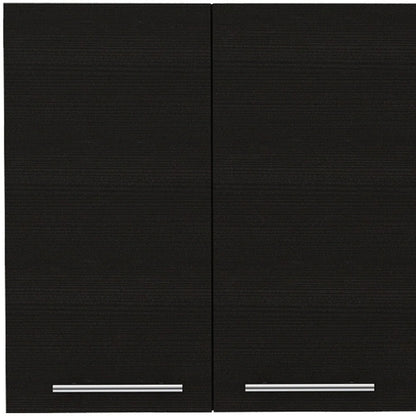 HomeRoots 47" Black Wood Wall Mounted Accent Cabinet With Four Doors