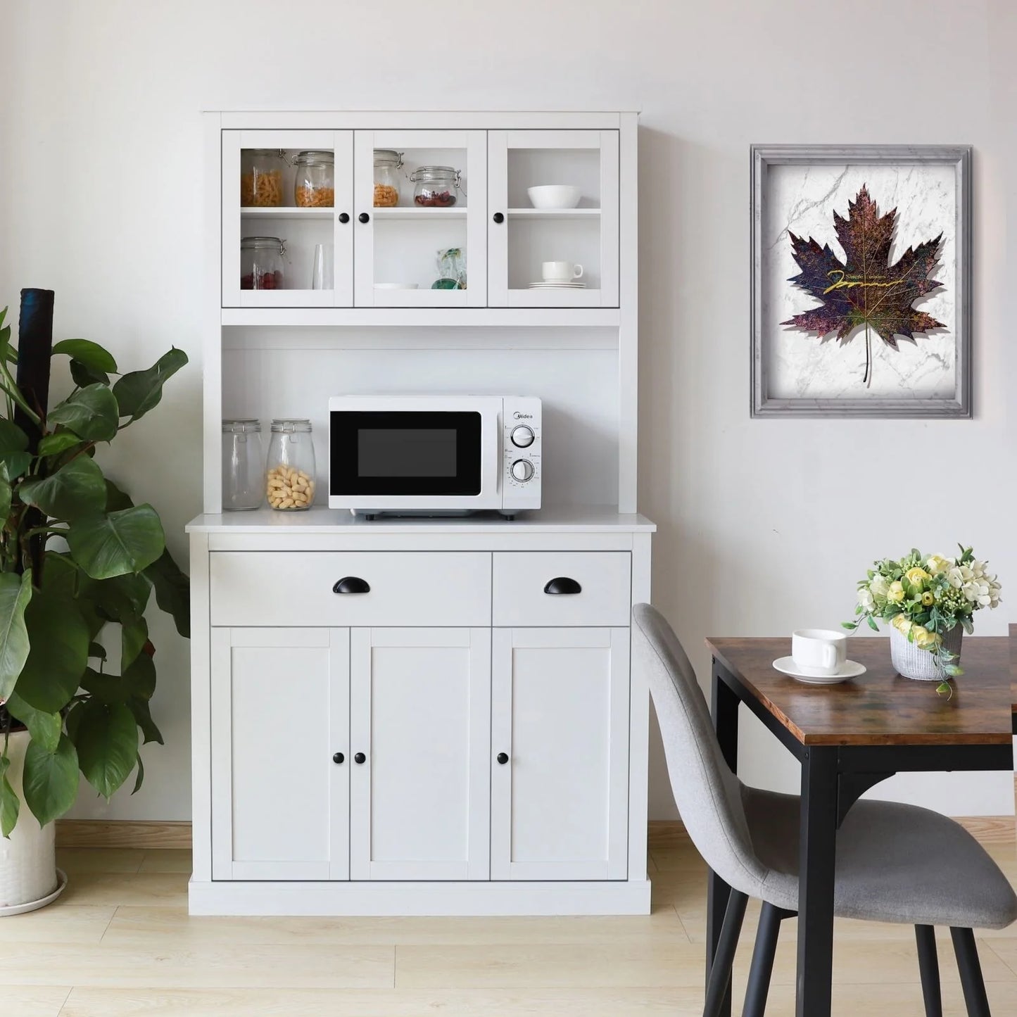 VEIKOUS Pantry Kitchen Cabinet Storage with Microwave Stand and 3 Adjustable Shelves