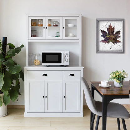 VEIKOUS Pantry Kitchen Cabinet Storage with Microwave Stand and 3 Adjustable Shelves
